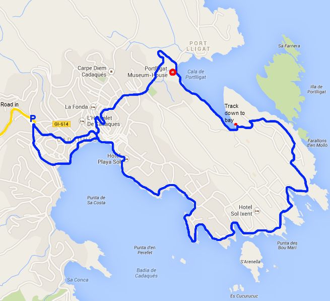Walking route for Cadaques and Port Lligat