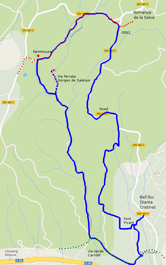 Walking route for Bell-lloc to Gorges de Salenys
