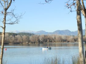 Banyoles lake in winter with the Pyrenees behind