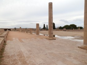 Empuries reconstructed pillars by the Roman forum