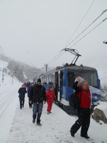 Vall de Nuria getting off Cremallera Train