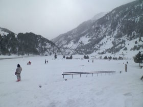 Vall de Nuria view to the snow covered lake