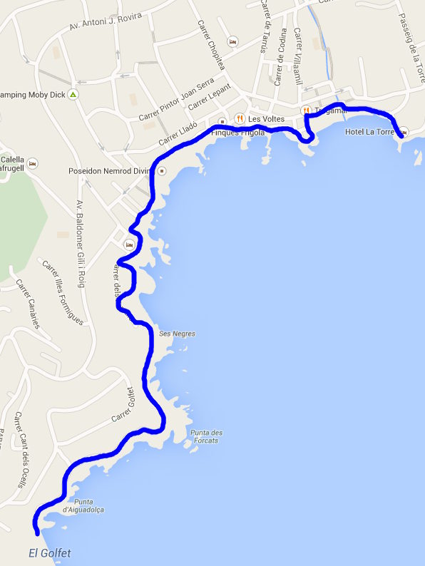 Walking route for Cami de Ronda in Calella de Palafrugell Costa Brava