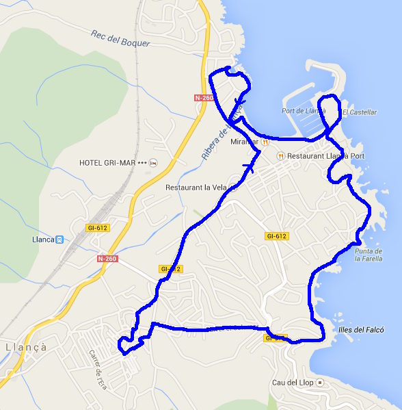 Walking route for Llanca and Port de Llanca