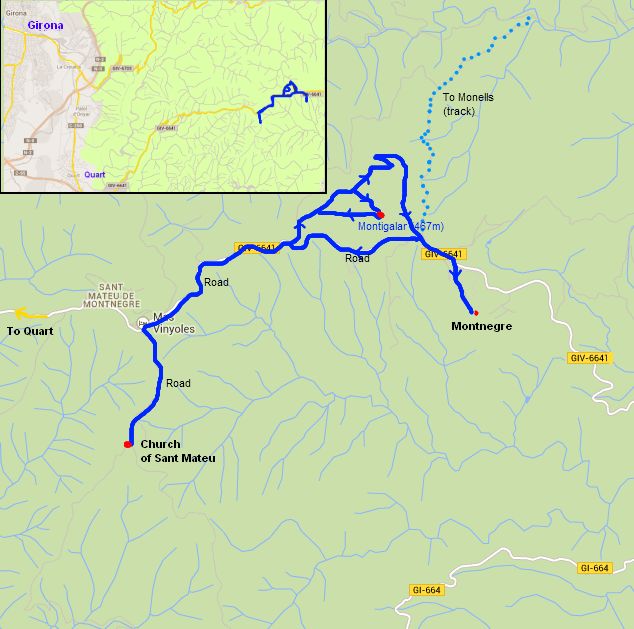 Walking route Gavarres Sant Matteu de Montnegre to Montnegra via Montigalar