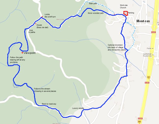 Walking route for Mont-ras into the Gavarres Costa Brava