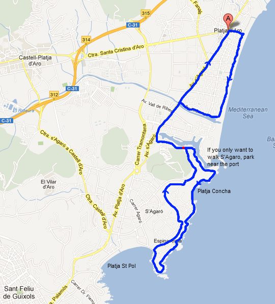 Walking route for Platja dAro to sAgaro Costa Brava