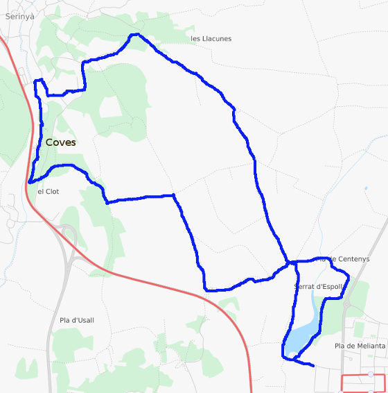 Walking route for Platja dEspolla to Coves de Serinya