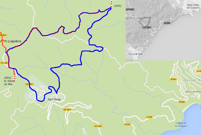 Walking route Sant Grau and Cadiretes between Tossa de Mar and Sant Feilu de Guixols