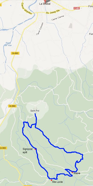 Walking route from St Pol de Bisbal to Santa Lucia chapel